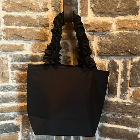 Handbags - Fancy Black Insulated Lunch Tote Bag with Bow Accents and Ruffle handles